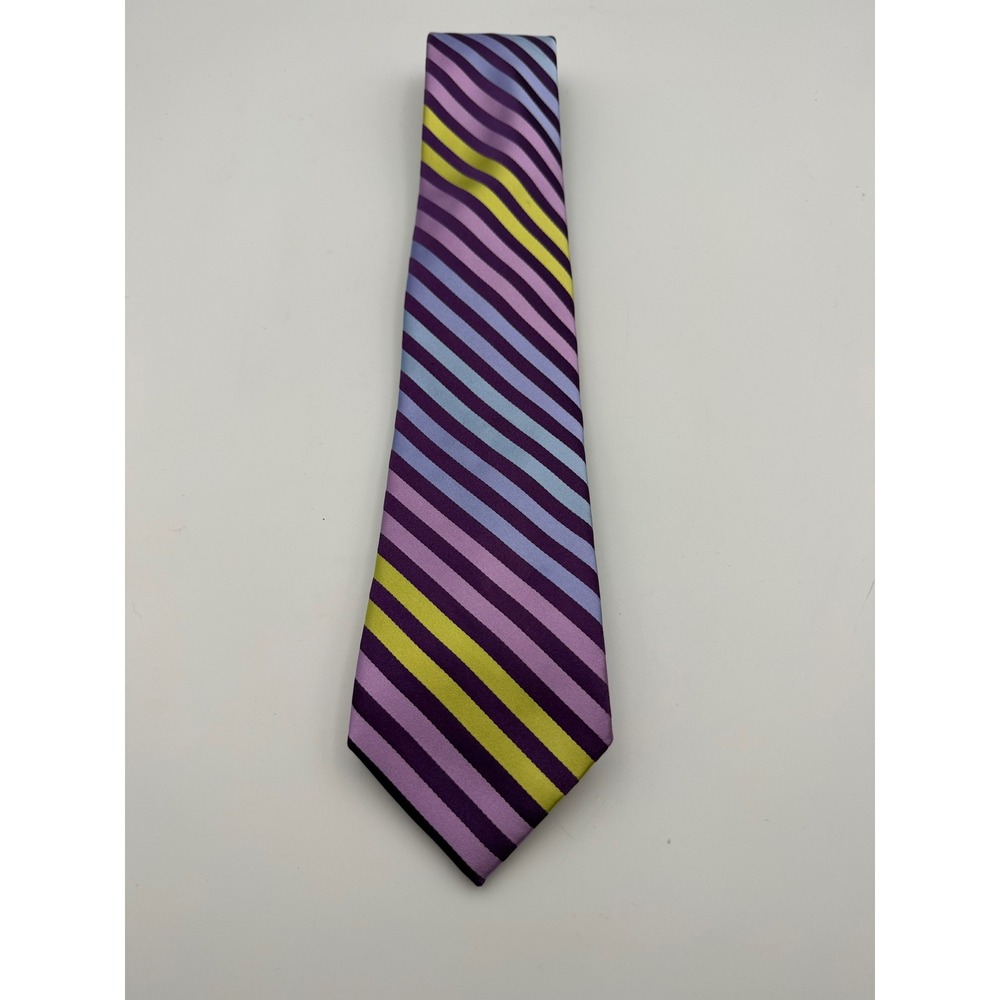 Ted Baker London Silk Necktie Purple Blue Lime Green Striped Paisley Lining